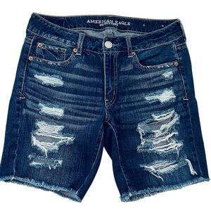 American Eagle Bermuda Shorts Womens 4 Blue Tom Girl Destroyed Denim Stretch